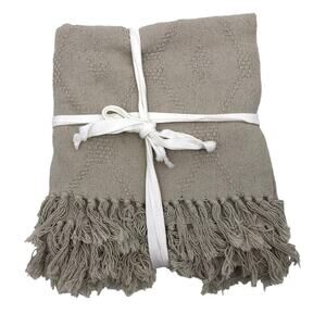 Modern Threads Throw Blanket 50 x 56 Fringe Tassel Diamond Lattice Cotton Gray